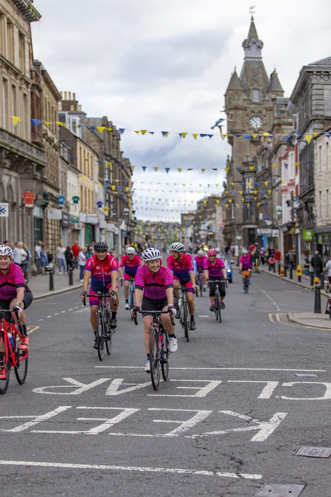 Cyclists in Hawick - Tour of Britain